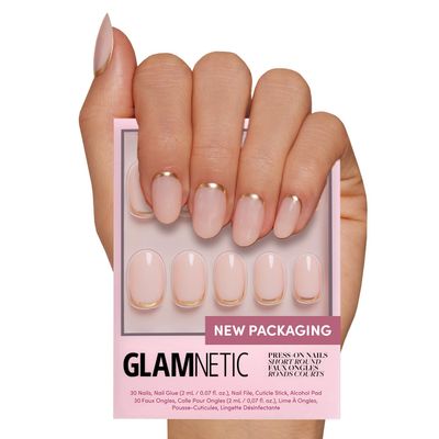 Glamnetic Press On Nails - Goal Digger | Glossy, Semi-Transparent, Short Round Nails, Reusable | 12 Sizes - 30 Nail Kit with Glue