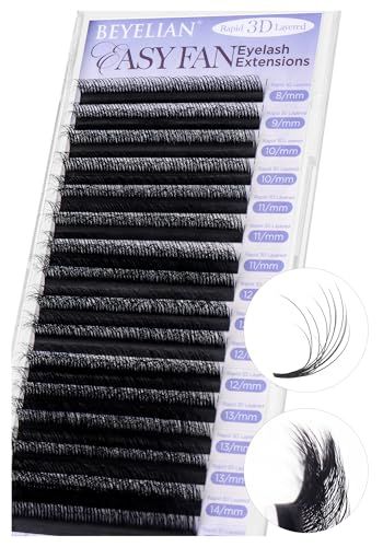 BEYELIAN Easy Fan Lash Extension, 3D Fluffy Rapid Volume Lash Extensions Easy Fan CD Curl 0.070.05 MIX 8-15mm, Automatic Blooming Camellia Easy Fan Lashes Self Fanning Eyelashes Extension (C-0.07)