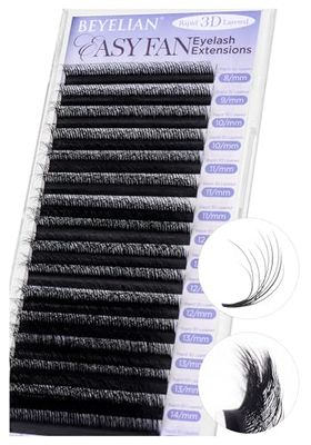 BEYELIAN Easy Fan Lash Extension, 3D Fluffy Rapid Volume Lash Extensions Easy Fan CD Curl 0.070.05 MIX 8-15mm, Automatic Blooming Camellia Easy Fan Lashes Self Fanning Eyelashes Extension (C-0.07)