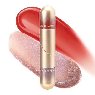 MIELIKKI 2-In-1 Double-ended Plumping Lip Gloss, Shiny Glossy Liquid Lipstick, Hydrating Lip Oil, Dewy Finish, High Shine, Long-Lasting, Moisturizing, Not Fade, DOMINANT