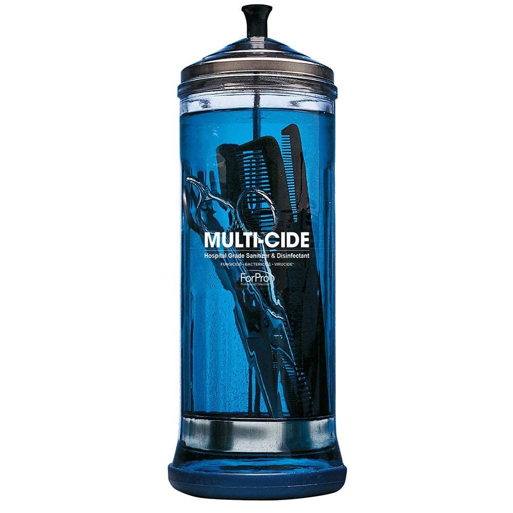 ForPro Multi-Cide Tall Glass Jar, for All Hairstyling Tools Including Brushes, Combs &amp; Shears, 37 oz