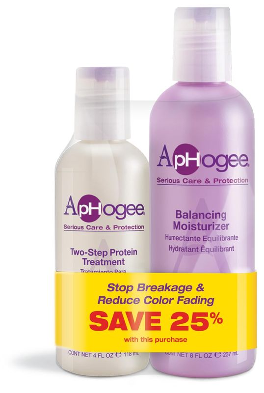 Aphogee Serious Hair Care Double Bundle (Twostep Protein Treatment 4 Fl Oz and Balancing Moisturizer 8 Fl Oz)
