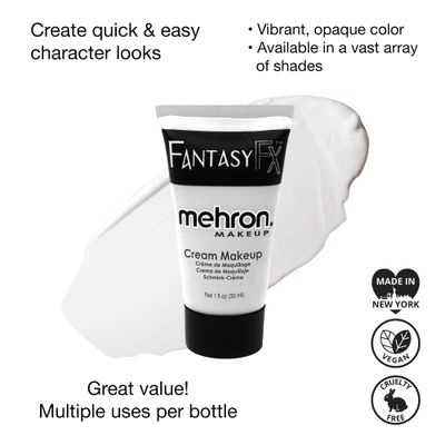 Mehron Makeup Fantasy FX Cream Makeup | Water Based Halloween Makeup | White Face Paint &amp; Body Paint For Adults 1 fl oz (30ml) (White)