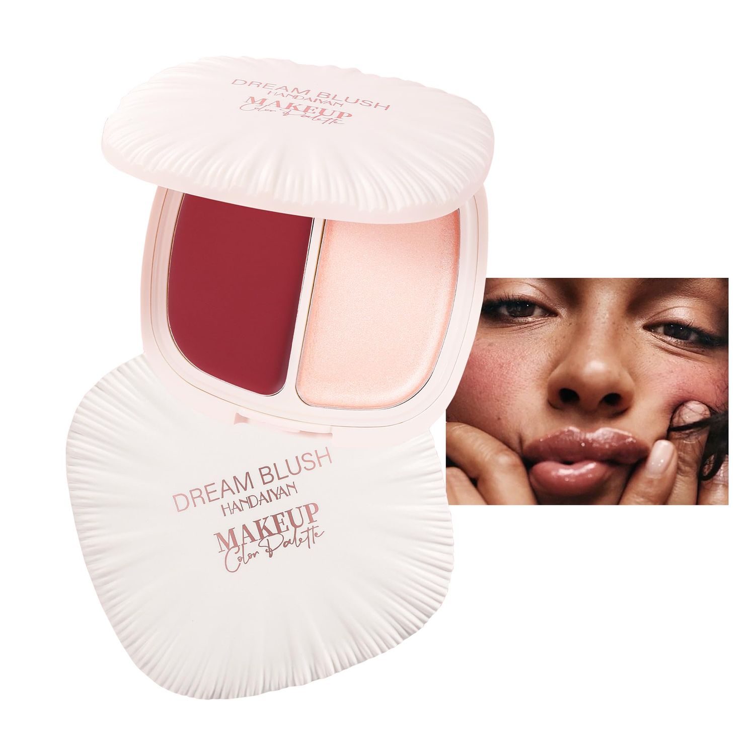 MIESCHER 2 in 1 Pearl Cream Blush Highlights, Buildable &amp; Blendable Face Makeup Blush for Cheeks, Lightweight Soft Long-lasting Blusher for Girls &amp; Women, BlushHighlightEyeshadow, 04#Heated