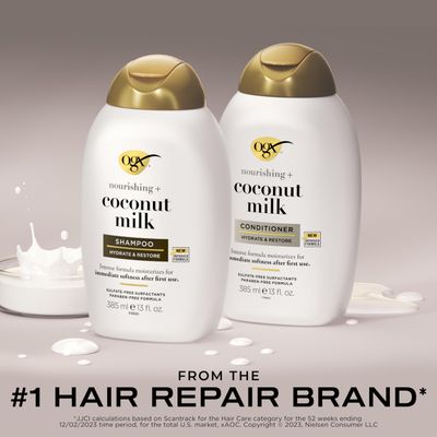 OGX Nourishing  Coconut Milk Shampoo &amp; Conditioner Set, 13 Fl Oz (Pack of 2) (packaging may vary), White