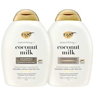 OGX Nourishing  Coconut Milk Shampoo &amp; Conditioner Set, 13 Fl Oz (Pack of 2) (packaging may vary), White