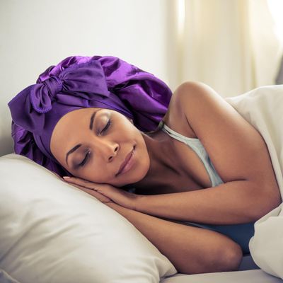 Arqumi 2 Pcs Satin Silk Bonnet for Sleeping Women, Large Long Strap Tie Band Adjustable Sleep Night Cap Hair Bonnet Wrap for Men, BlackPurple