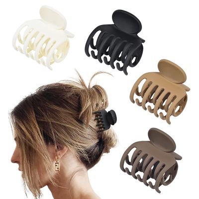 DEEKA Double Row Teeth Hair Clips Small Claw Clips for Thin Hair 4 Pack 1.6&quot; Medium Matte Non-slip Short Hair Accessories for Women and Girls