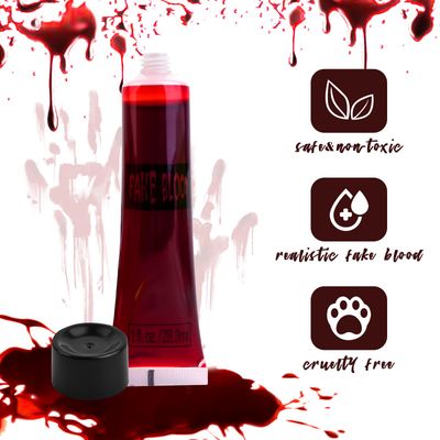 Halloween Fake Blood Washable Fake Teeth Vampire Teeth Black and White Face Painting Kit, Drip Liquid Blood for Clothes, Zombie, Vampire Monster SFX Makeup Face Body Paint