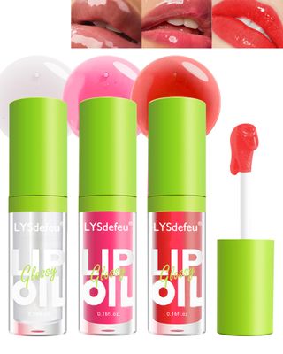 3 Colors Lip Oil Lip Glaze,Tinted Lip Gloss,Hydrating Lip Glow Oil Lipgloss,Shiny Transparent Pink Lip Stain Tint Fat Lip Oil,Clear Glow Reviver Lip Care Oil,Christmas Makeup Gift Set for Women-125