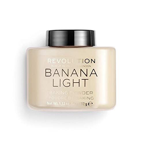 Makeup Revolution Loose Baking Powder, Banana Light, For Light Skin Tones, Balances Skin Tone &amp; Banishes Shine, Matte Finish, Vegan &amp; Cruelty-Free, 0.15 Oz