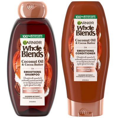 Garnier Whole Blends Coconut Oil &amp; Cocoa Butter Smoothing Shampoo and Conditioner Set for Frizzy Hair, 22 Fl Oz (2 Items), 1 Kit (Packaging May Vary)