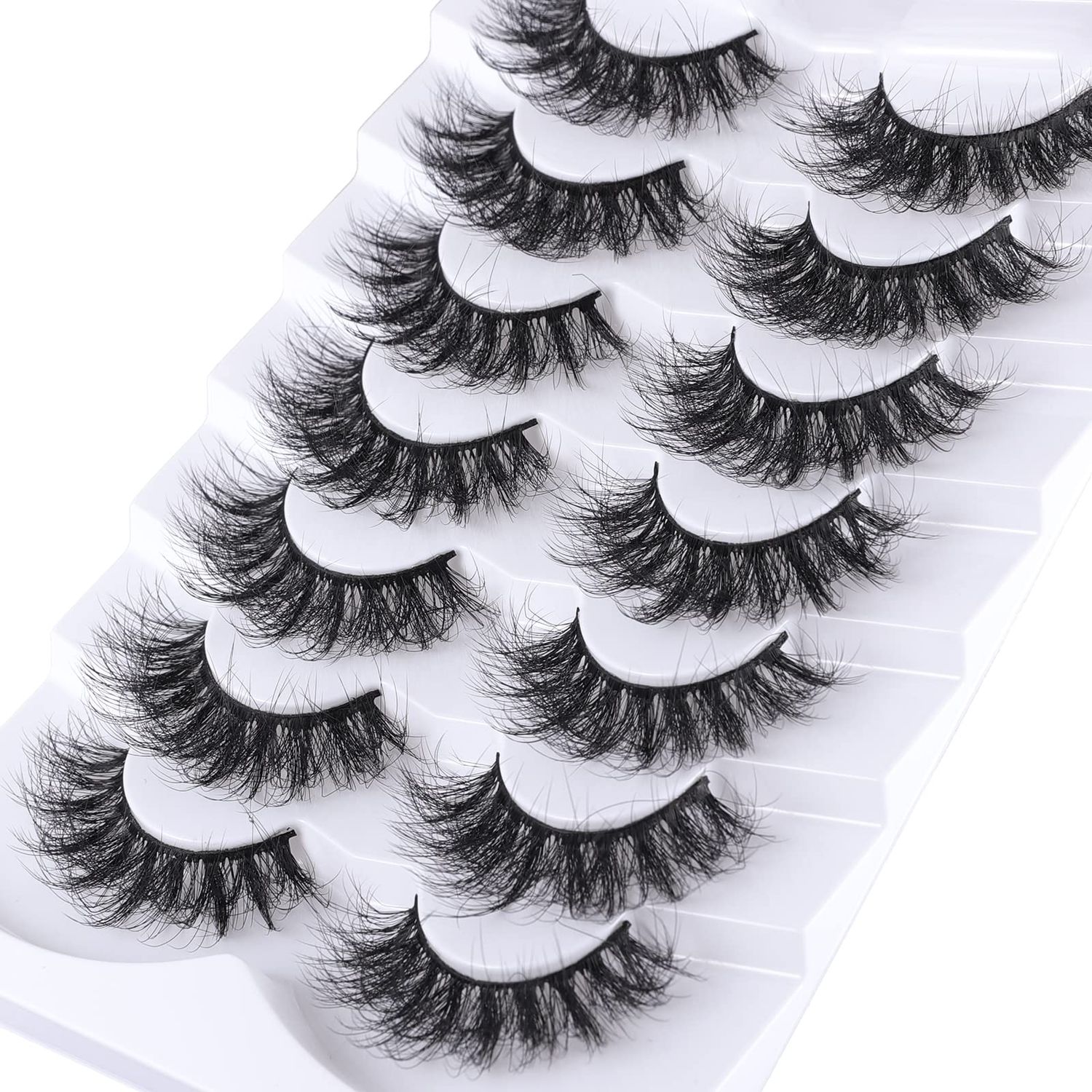 Mebver False Eyelashes Cat Eye Faux Mink Lashes Natural Look Fluffy Wispy Lashes That Look Like Extensions Pestaas Postizas D Curl Lash Strips Short Fox, 7 Pairs Pack