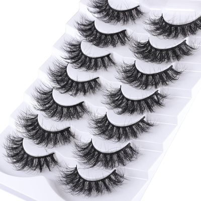Mebver False Eyelashes Cat Eye Faux Mink Lashes Natural Look Fluffy Wispy Lashes That Look Like Extensions Pestaas Postizas D Curl Lash Strips Short Fox, 7 Pairs Pack