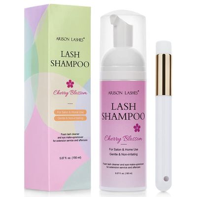 Lash Shampoo for Lash Extensions 150ml Eyelash Extension Cleanser Lash Extension Shampoo with Brush Arison Safety Gentle Eyelid Foaming Cleanser Makeup Remover, Deep Cleansing &amp; Nourishing