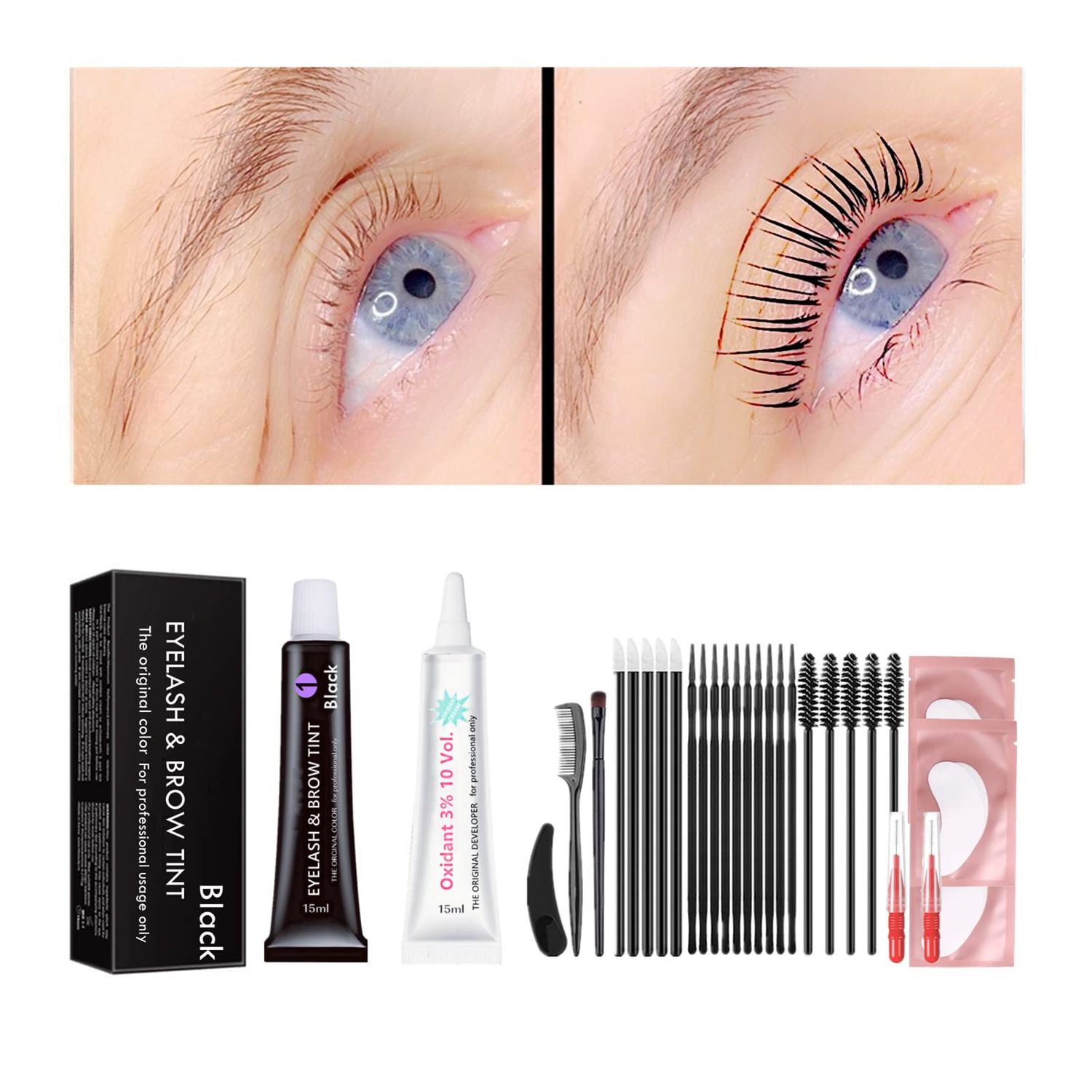 Black Lash Tint Kit, Keratin Black Eyelash Dye and Eyebrow Tint, 6 Week Voluminous Brow Tint, Tinting Look For Lash PermLiftLamination Treatment (Black Eyelash Tint Kit Only)