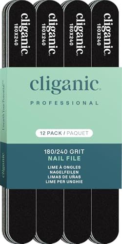 Cliganic 12 Pack Nail File Set 180240 Grit | Professional Emery Boards for Natural, Gel &amp; Acrylic Nails | Washable Double Sided Kit | Cliganic 90 Days Warranty