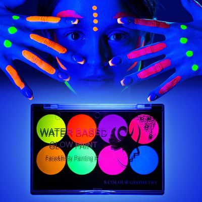 8 Colors Bright Neon Fluorescent Rave Body Paint PaletteGlow UV Blacklight Face Paint,Water Activated Eyeliner,Halloween Washable for Kids Adult Body Paint Water Based Makeup