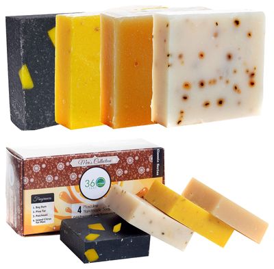 360 Feel Men&#39;s Soap bar Handmade -Masculine fragrance-, Patchouli, Pine Tar with Charcoal Beeswax,Citrus - Gift pack- Natural Men Soap- Gift for him Bay Rum, 4 Count (Pack of 1)