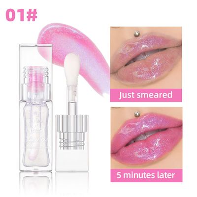 Tiejdhr Magic Color Changing Lip Oil Ph, Glitter Lip Gloss, Upgraded Big Brush Head Moisturizing Lip Oil Long Lasting Nourishing Lip Glow Oil Non-Sticky Primer Lip Tint (# 01, 0.3 Oz)