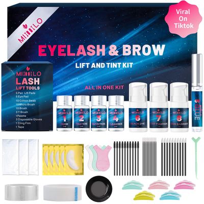 Duoffanny 2025 63 Pcs 4-In-1 Lash Lift Kit &amp; Brow Lamination Kit Natural Black Color Set, Lasting for 6-8 Weeks, Eyelash &amp; Eyebrow Perm Diy Professional Kit, Easy for Home &amp; Salon Use