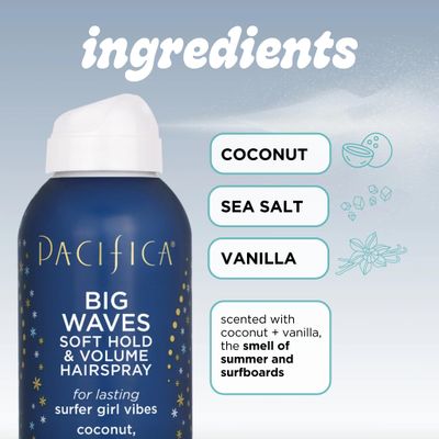 Pacifica Beauty Big Waves Coconut, Vanilla &amp; Sea Salt Hairspray, Controls Frizz &amp; Adds Volume, Designed for Wavy Hair, Vegan &amp; Cruelty-Free, 6 Fl Oz