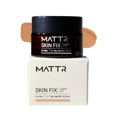 MATTR Skin Fix - Cosmetic Solutions for Men - Concealer &amp; Skin Balancing Formula for Uneven Complexions - Cover Fine Lines, Under-Eye Bags, Blemishes - Vegan Makeup - Travel-Size Jar - 15g (L1)