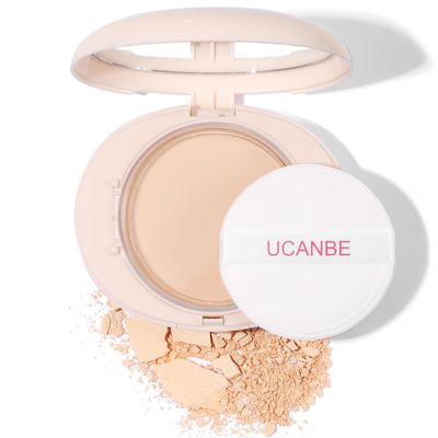 UCANBE 2-in-1 Pressed Face Powder &amp; Foundation Makeup, Matte Oil Control Flawless Setting Powder, Korean Makeup,Waterproof Long Lasting Finishing Powder (Fair)