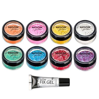 Iridescent Glitter Shakers by Moon Glitter - 100% Cosmetic Glitter for Face, Body, Nails, Hair and Lips - 5g - Set of 8