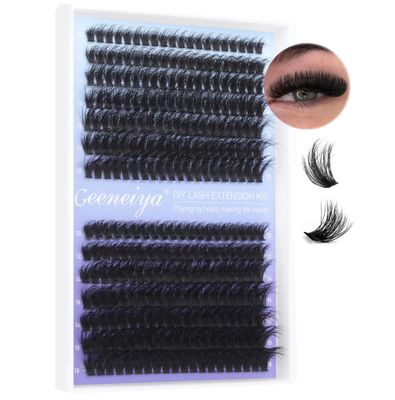 Geeneiya Eyelash Clusters Fluffy Lash Extension Mink Thick Cluster Eyelash Extensions 10-18MM Cluster Lashes Individual Fluffy Fake Eyelashes, Not Kit (60D80D, 280Pcs)