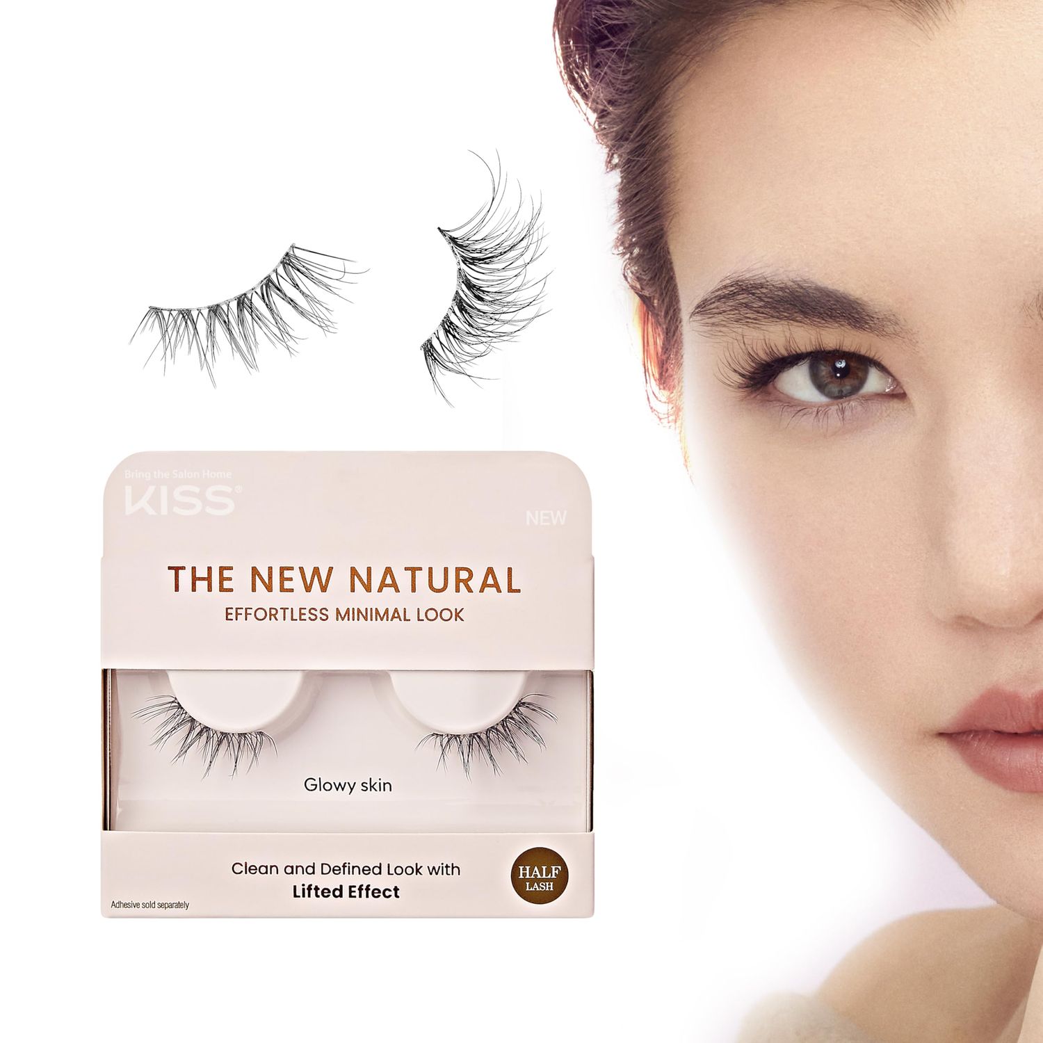 KISS The New Natural Effortless Minimal Look False Eyelashes 12mm, Half Strip Lash Single Pack, NNH01, 1 Pair