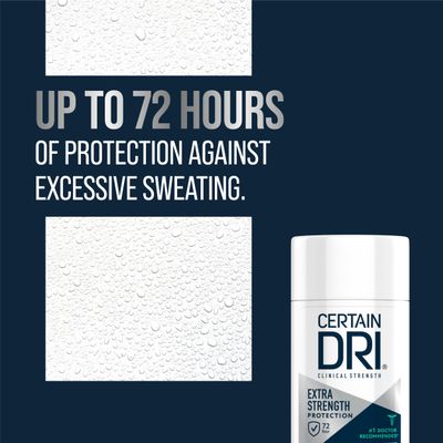 Certain Dri Extra Strength Clinical Antiperspirant Solid Deodorant, Hyperhidrosis Treatment for Men &amp; Women, Long-Lasting 72hr Protection, Effective Sweat Control, Powder Fresh Scent, 1.7oz, 3 Pack