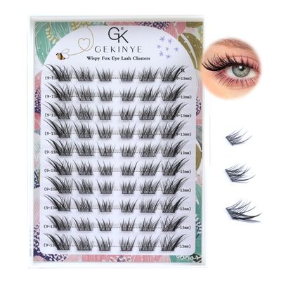 Fox Eye Lash Clusters Wispy Natural Left &amp; Right Individual Lashes 60 Pcs DIY Eyelash Extensions 9-13mm Cluster Lashes