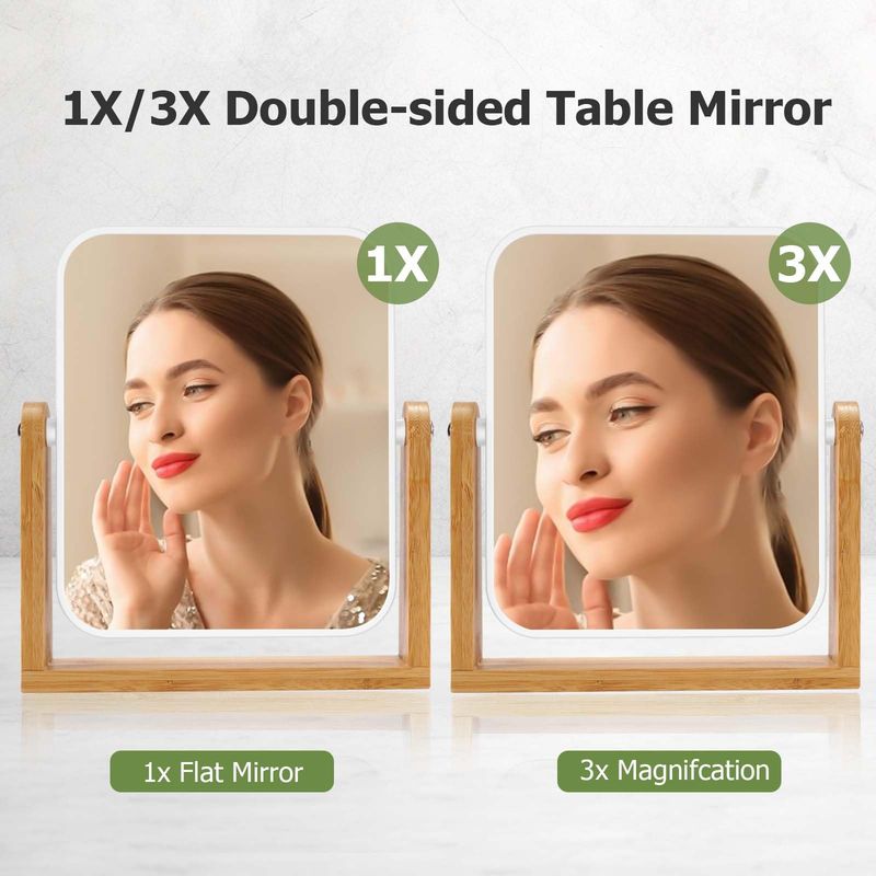 LFOYOU Vanity Mirror Makeup Mirror with Stand, 1X3X Magnification Double Sided 360 Degree Swivel Magnifying Mirror, 8 Inch Portable Table Desk Counter top Mirror Bathroom Shaving Mirror