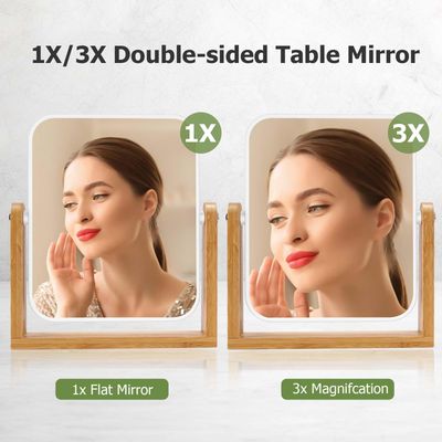 LFOYOU Vanity Mirror Makeup Mirror with Stand, 1X3X Magnification Double Sided 360 Degree Swivel Magnifying Mirror, 8 Inch Portable Table Desk Counter top Mirror Bathroom Shaving Mirror