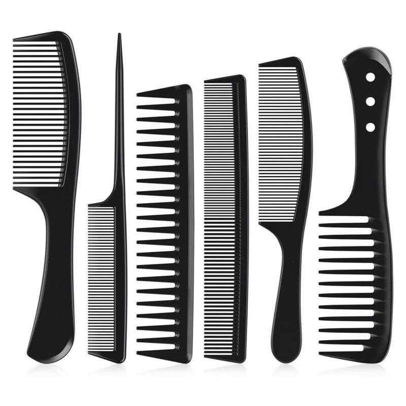 Kolavia 6 PCS Hair Comb Set Black, Durable Wide and Fine Tooth Rat Tail Hair Barber Comb for Women &amp; Man, Professional Combs for Wet Curly Natural Hair Detangling Parting Teasing Styling &amp; Cutting