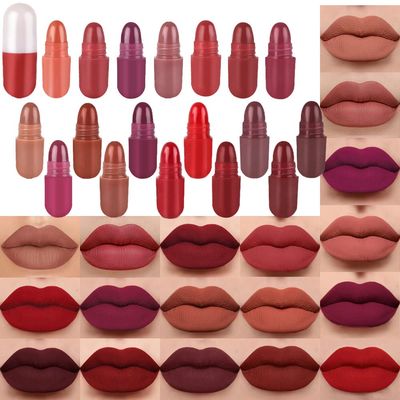 18 Pcs Mini Capsule Makeup Lipstick Pills Set, Matte Stain Set, Lpiz Labial Rojo Women Nude Brown Dark Red Matte Matt Lipsticks Cute Lip Stick Purse Set Labiales Matte Larga Duracion 24 Hrs