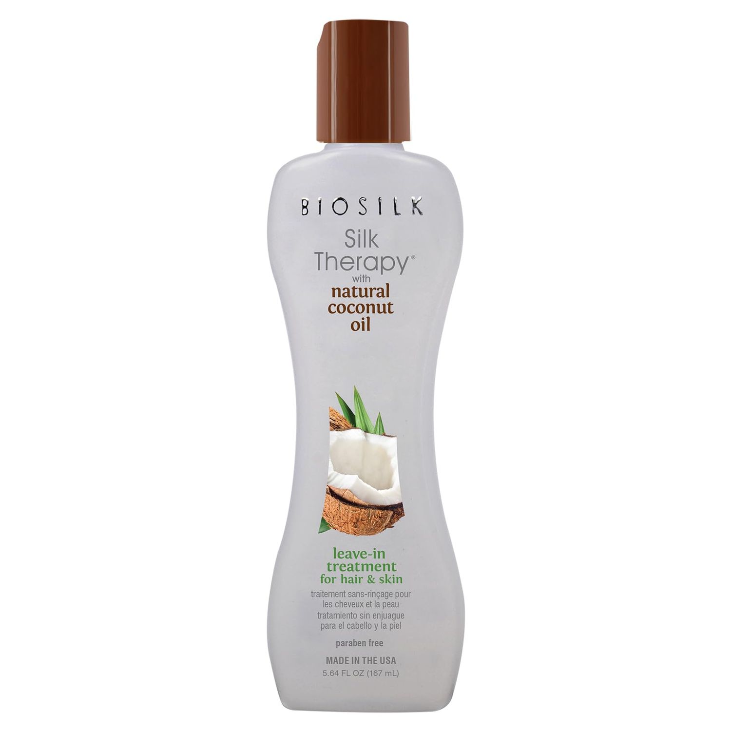 Biosilk Silk Therapy with Natural Coconut Oil Leave-In Treatment, Helps Control Frizz &amp; Flyaways, Sulfate, Paraben &amp; Cruelty-Free, 5.64 Oz