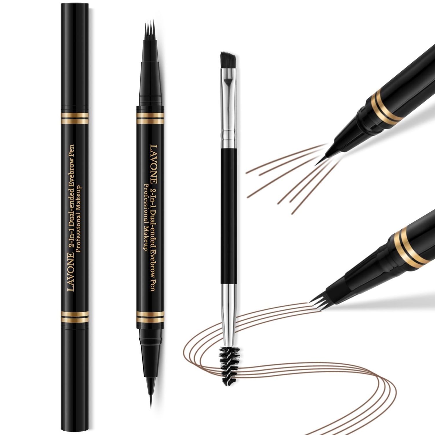 Eyebrow Pen,2-in-1 Waterproof Eyebrow Pencil with 4 Tip Microblading Brow Pen and Ultra-Precise Brow Pencil,with Dual-ended Eyebrow Brush,Eyebrow Makeup for Natural Looking-Dark Brown