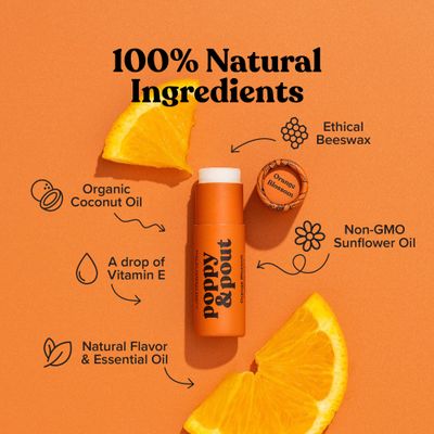 Poppy &amp; Pout Orange Bloom Jumbo Lip Balm | All Natural Lip Balms &amp; Moisturizers | Hydrates with Beeswax, Vitamin E, Organic Coconut Oil | Cruelty-Free | Lip Balm in Recyclable Cardboard Tube