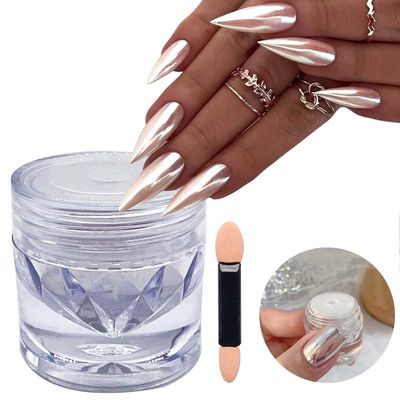 GZMAYUEN Super Glossy Mirror Effect White Pearl Chrome Nail Powder, Magic White Moonlight Effect Iridescent Pigment Powder for Nails