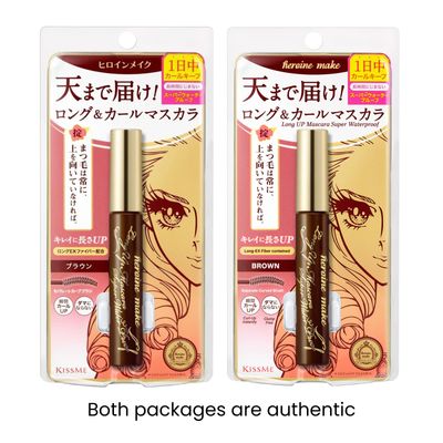 HEROINE MAKE by KISSME Long &amp; Curl Up | Waterproof Mascara Brown, Lengthening &amp; Volume Fiber Tubing Mascara Makeup, WP 02 Brown