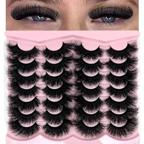 loladook Dramatic Lashes Fluffy 20mm Mink Lashes Cat Eye Big Eyelashes Mink Long False Eyelashes Cat Eye 25mm Volume 14 Pairs Strip Lashes Pack
