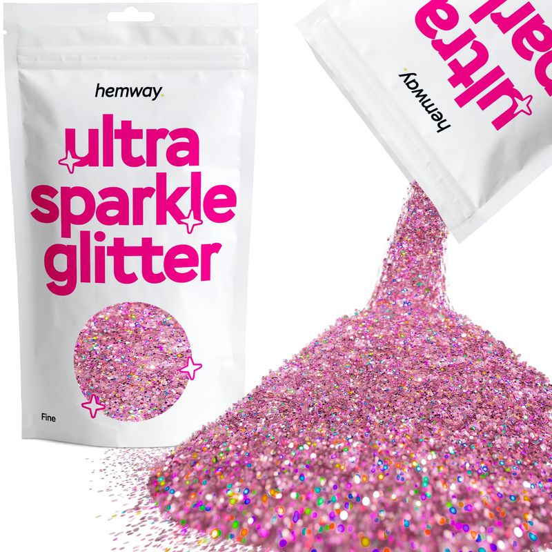 Hemway Premium Ultra Sparkle Glitter Multi Purpose Metallic Flake for Arts Crafts Nails Cosmetics Resin Festival Face Hair - Pink Holographic - Fine (164&quot; 0.015&quot; 0.4mm) 100g  3.5oz