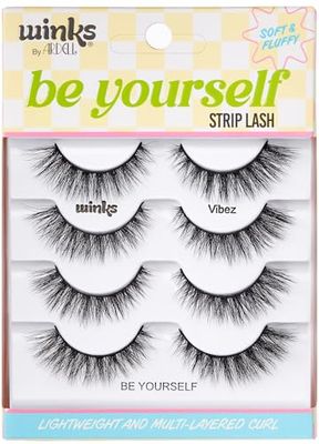 Ardell Winks Be Yourself Lashes - Vibez Style, Bold &amp; Expressive Black Strip Lashes, Dramatic Look, False Eyelashes, 4-Pack