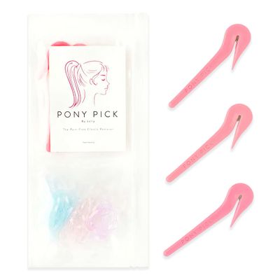 THE PONY PICK Rubber Bands Cutter for Hair Removal - Pain-Free Hair Band Remover - Easy 3 Pack with 50 Colored Elastics