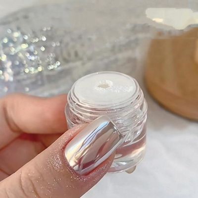 GZMAYUEN Super Glossy Mirror Effect White Pearl Chrome Nail Powder, Magic White Moonlight Effect Iridescent Pigment Powder for Nails