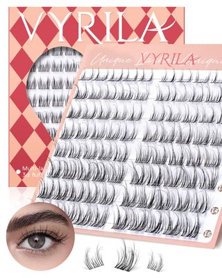 VYRILA Lash Clusters 0.05mm PBT Fiber Eyelash Clusters, 0.1mm Superfine Invisiband D Curl Diy Lash Extension, 80pcs 8-16mm Individual Lashes Clusters Like Eyelash Extensions (Divine-D-8-16Mix)