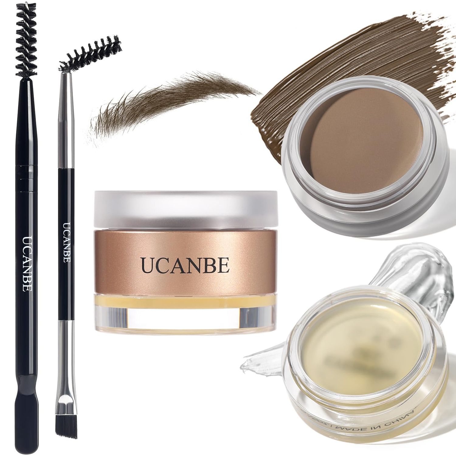 UCANBE Waterproof Eyebrow Gel  Eyebrow Styling Wax 2 in 1 Makeup Kit with 2 Pcs Dual-ended Adjustable Freely Eyebrow Brush Makeup Long Lasting Eyebrows (02 GelLight Brown Pomade, Standard)