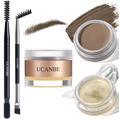 UCANBE Waterproof Eyebrow Gel  Eyebrow Styling Wax 2 in 1 Makeup Kit with 2 Pcs Dual-ended Adjustable Freely Eyebrow Brush Makeup Long Lasting Eyebrows (02 GelLight Brown Pomade, Standard)